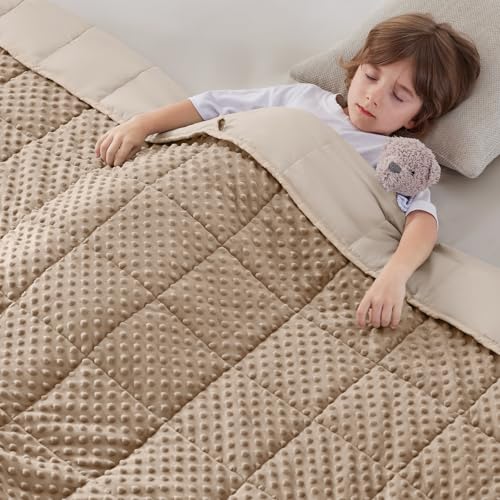 anfie Weighted Blanket Kids(36"x48" 3lbs) Weighted Blanket Cooling Blanket for Sleeping,Throw Size Breathable Blanket with Premium Glass Bead(Khakil)