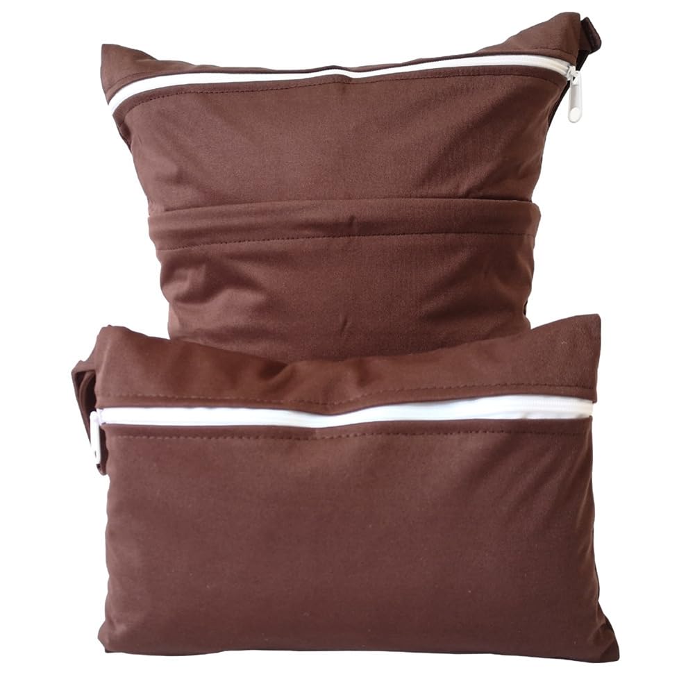 shouzhigo Wet Dry Bags Reusable Nappy Bag Diaper Bags with Zipper Pockets for Babies Swimming Camping Travel Gym Beach,2Pcs (Brown)