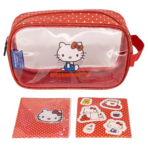 Zonacriativa - Necessaire com adesivos Hello Kitty Sanrio | bolsa de plástico para organização e adesivos para personalizar | ideal para escola e trabalho