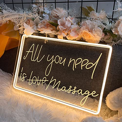 Image of Neon Sign All You Need is Massage Wall Decor 3D Art Carving Design Indoor Bedroom Led Neon Signs Backdrop Flex Christmas Party Wedding Living Room Birthday Gift(Warm White,USB,30x20CM)