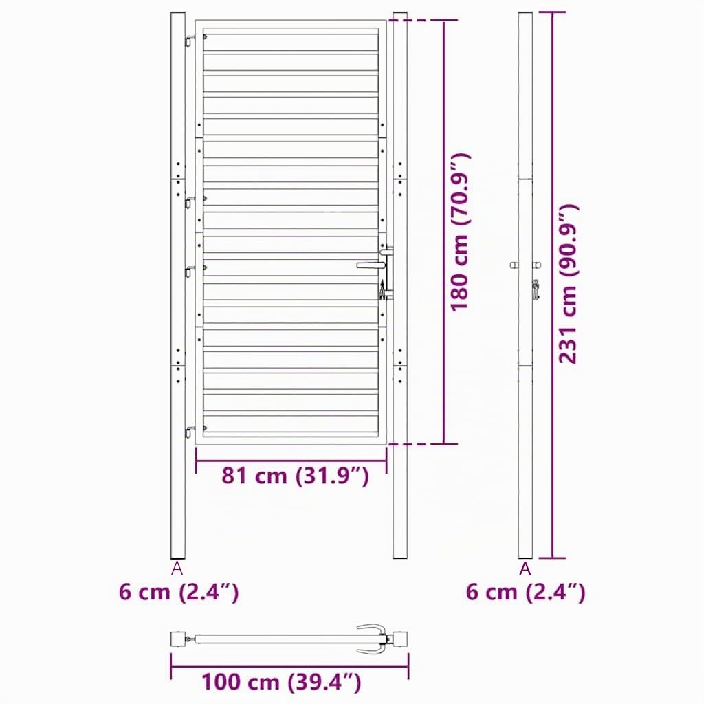 vidaXL Cancello da Giardino con Serratura Nero 100x180 cm in Alluminio, cancello del Giardino del Metallo, cancello del Giardino Anteriore, cancello di Sicurezza