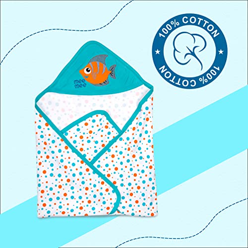 Image of Mee Mee 100% Soft Cotton Hooded Baby Wrapper Cum Warmer, Blanket with Hood for New Born Baby 0 to 6 Months (with Hood Blue)