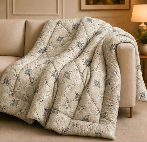 Image of HOMEKART 220 GSM Reversible Microfiber AC Comforter /Duvets for Mild Winter | All Season Single Size 3 Layered Quilted Blanket for Single Bed (230 cm x 150 cm,Grey Star)