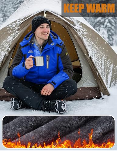 Image of MAGCOMSEN Men's Winter Jacket Ski Snow Waterproof Fleece Coats Snowboard Warm Parka Raincoats with Hood 5 Pockets