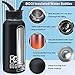 BOGI Insulated Water Bottle 32 oz, Double Wall Vacuum Stainless Steel Water Bottle with Straw and 3 Lids, Sweat-Proof Wide Mouth Metal Water Bottle Keeps Hot or Cold for Sports Gym Office (Black)