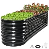 24' Tall Galvanized Raised Garden Bed Outdoor, 8x2x2ft Deep Metal Planter Box with Safety Edging & Support Bars, Large Oval Raised Beds for Gardening Plants Vegetables Herbs Flowers (Dark Grey)