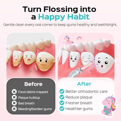 Image of COSLUS T40 Portable Water Flosser for Kids, Compact Mini Design for Ages 6+ | 4 Gentle Modes for Braces & Sensitive Teeth, Fun DIY Stickers, 4 Storable Nozzles, Home School & Travel, IPX7, BPA-Free, Pink