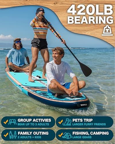Image of 11'x34 Ultra Wide Inflatable Paddle Board, Stand Up Paddle Board &420lb Capacity for All Skill, Paddle Board for Yoga /Family, EVA Deck, US Fin, 100L Bag, High-Pressure Pump, Safety Leash