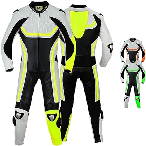 German Wear Fluorescent One-Piece Motorcycle Suit Made of Cowhide Real...