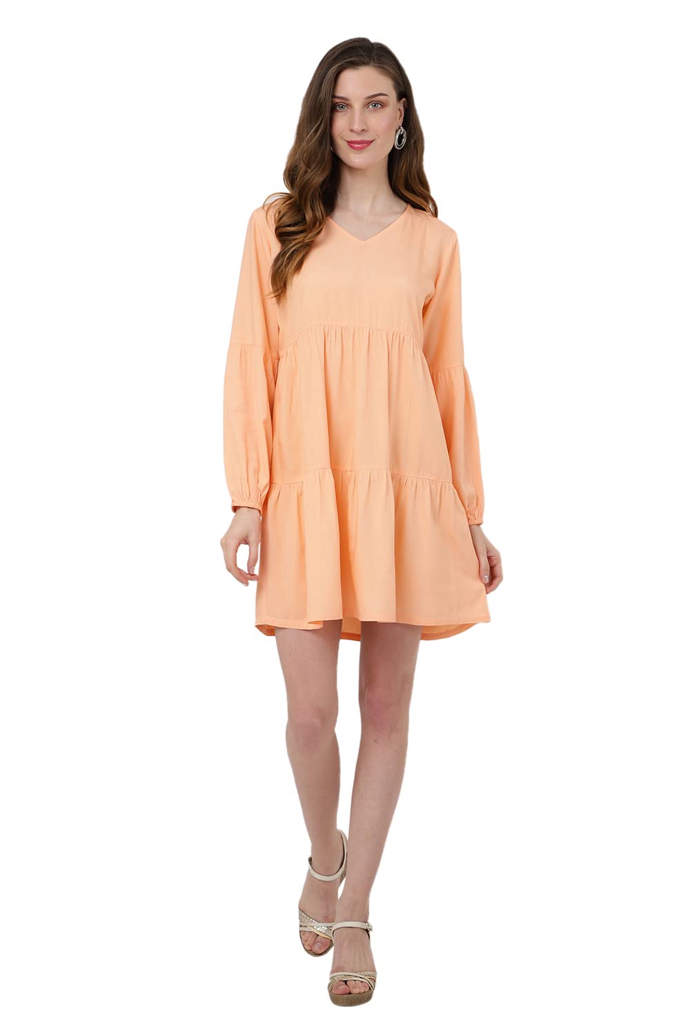 V-Neck Dress with Lantern Sleeves by Miss Lavish London