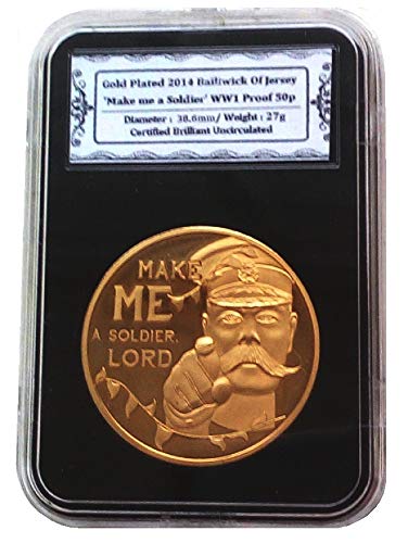 UK-Delightech2014 Jersey WWI Gold Plated 'Make me a Soldier, Lord' Proof 50p Fifty Pence encapsulated in Lighthouse Everslab Coin Holders