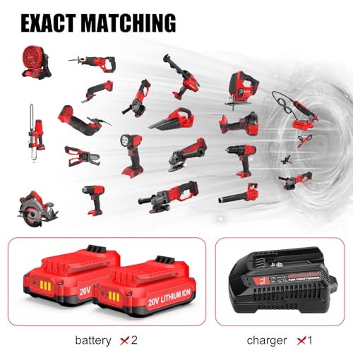 Image of Powilling 2Pack 20V 3.5Ah Replacement for Craftsman 20V Battery V20 Battery and Charger Kit for CMCB204 CMCB205 CMCB206 CMCB201 CMCB124+ CMCB104 Craftsman 20 Volt Fast Charger