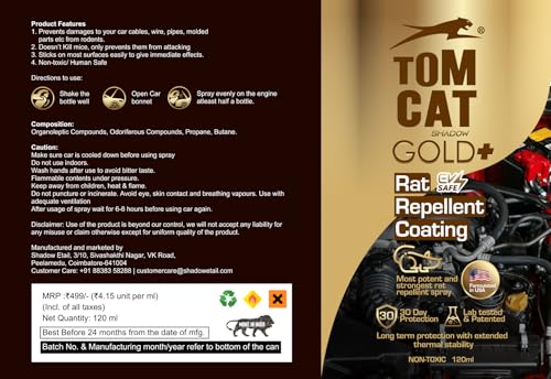 Image of No Entry Rat Repellent Spray for Cars - Long-Lasting Protection | Leak-Free Easy Spray Nozzle | Includes Protective Glove & Mask | 120 ML (Pack of 1) | Formulation 3X