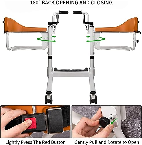 Manual Patient Lift Transfer Chair for Home w/180° Split Seat and Potty, 360° Quiet Universal Wheel 4 in 1 Lifter Handicapped Disabled Bathroom Wheelchair - Height Adjustable - Thumbnail 3