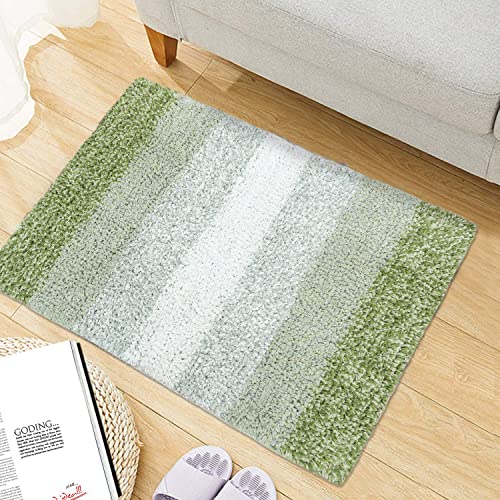Image of THE HOME TALK Cotton Stripes Bathmats | Water Absorbent Runners | Floor Mats /Rugs for Kitchen, Bathroom & Sink | Ultra Soft Mats | Non-Slip | Pack of 2 | 40 x 60 cm | Green