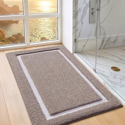 Image of Color&Geometry Extra Soft Bathroom Rugs 44x24, Absorbent Microfiber Bath Rug, Non-Slip Bathroom mat, Washable Plush Bath Mats for Bathroom, Shower, Bathtub, Laundry, Dark Beige