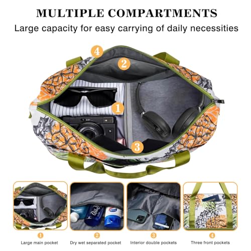 Expandable Travel Duffel Bags for Women Large - Gym Bag Waterproof Pineapple Weekender Beach Tote Carry on Bag with Luggage Sleeve for Spirit Airlines Personal Item Bags Overnight Mom Hospital Duffels4