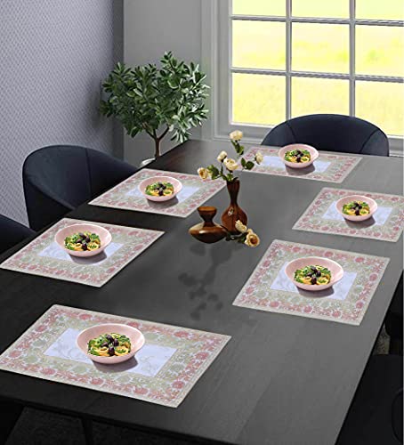Image of Embroidery Home Decor Decorative Silk Dining Table Mats 6 Pieces Placemats 45x30 Cm (White)
