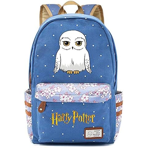 NYLY Lightweight Flower Canvas Daypack Young Girl Rucksack Boy Backpack,White Owl School Bag L Blue Cover