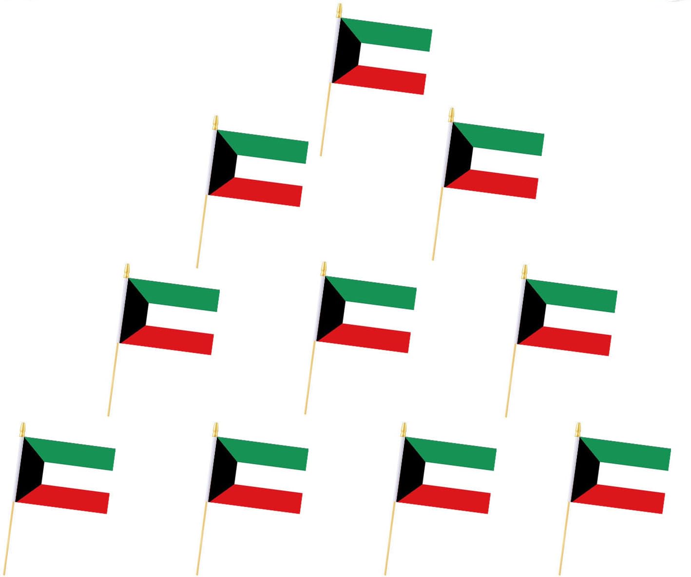 10 Pack Asia Flags - Handheld Flag- Desktop Flag-5x8 In, Asia Mini Flag,Safety Ball Top. Suitable For Party Decorations, Store Displays, Bar Decorations And National Day Parades.(Kuwait）