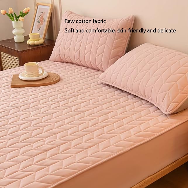 FCLDESHOP Confortable Housse Matelas,Drap-Housse matelassé épais de Couleur Unie avec Poche Profonde, protège-Matelas Confortable et antidérapant, Kaki, 180 x 220 cm + 30 cm (3 pièces)