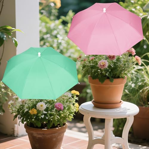 Wdpqyy 2 Pack Plant Umbrellas for Outdoor Plants – 23.6' Sun Shade Cover, Sun Protection Cloth for Potted Plants, Garden Beds, Patio Flowers (Green & Pink)‌