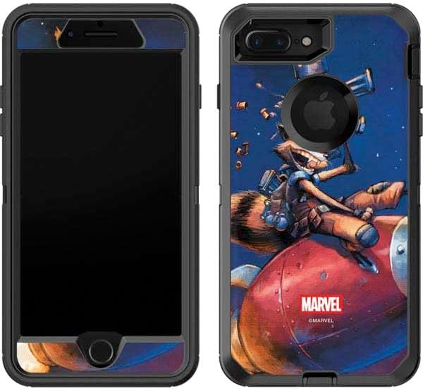 Skinit Decal Phone Skin Compatible with OtterBox Defender iPhone 7 Plus - Officially Licensed Marvel Rocket Raccoon and Groot Tall Tails Design