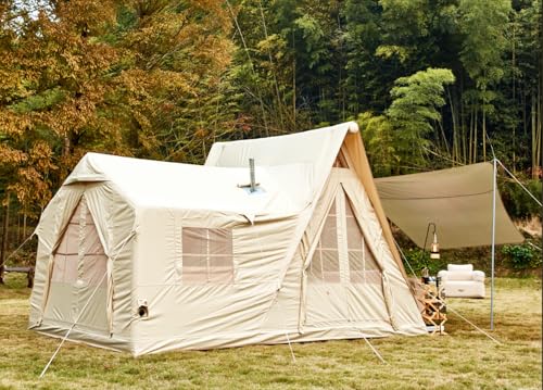YOLENY 136 Sqft 8-10 People Inflatable Camping Tent with 4 Doors, Versatile Side Wall, Up to 8.7 Ft, 600D Oxford Cloth, AC Port, Stove Jack, Hand Pump, 4 Seasons