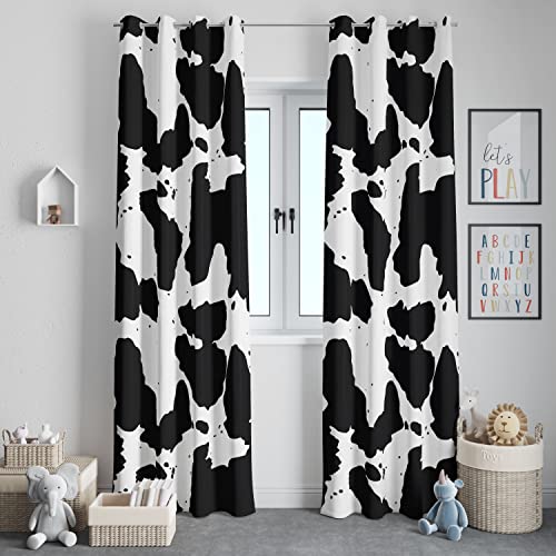 Tritard Cow Print Room Darkening Curtains 2 Panels With Grommets Western Animal Black And White Theme Window Drapes Decor For Living Room Bedroom Nursery Guest Room,52 X 84 Inches #TOP1