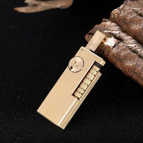 Image of Smoke King Side Slip Sovereign Spark Narrow Series Fluid Lighter - Solid Brass Refillable Pocket Lighter, Slim Rectangular Design, Durable Sealed Construction for Everyday Carry