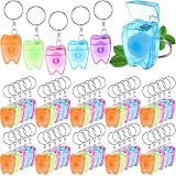 Landical 50 Pcs Mini Dental Floss Keychain Bulk Tooth Shaped Portable Floss Cleaning for Travel Homeless Donated Gifts Teeth Cleaning Oral Care 15 M /16.4 Yard (Multicolor)