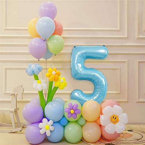 Image of 40 Inch light blue Number Balloons, Helium Mylar Foil Number Balloons for Birthdays, Number 5 Balloon for Party Decorations, Birthday Decorations, Wedding, Boy Baby Shower