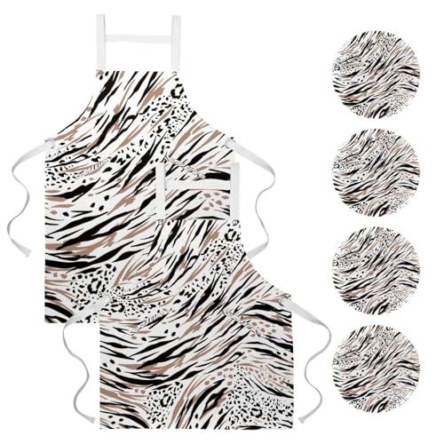 Tablier de cuisine lot de 2 avec broches de fixation motif tigre coloré
