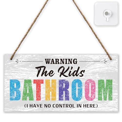 Kids Bathroom Wooden Sign Decor Set, Colorful Kids Bathroom Sign - I...
