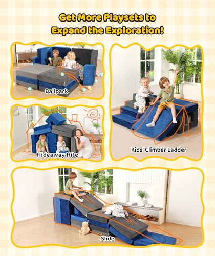Kidirect Modular Kids Play Couch, K12 320+DIY Convertible Foam Couch for Boys & Girls, Versatile Foam Fort Building Set, Child Sectional Kids Sofa for Playroom Bedroom(Ocean Blue) - Image 6