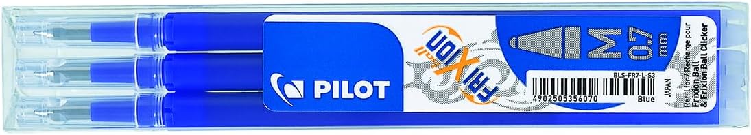 Refills for Frixion Rollerball 0.7 mm Tip - Blue, Pack of 3