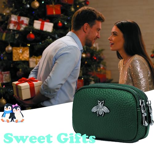 Image of Women's Coin Pouch, Mini Cute Coin Purse, Small Cash Pouch with Double Layer Organization, Compact Handbag Storage, Dark Green, 11.5x4x7.5 cm