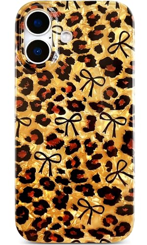Qokey Compatible with iPhone 17 Case, Translucent Sparkling Shell Design, Anti-Fingerprint & Scratch-Resistant Soft Silicone Cheetah Cover for Women and Girls，Leopard & Bows