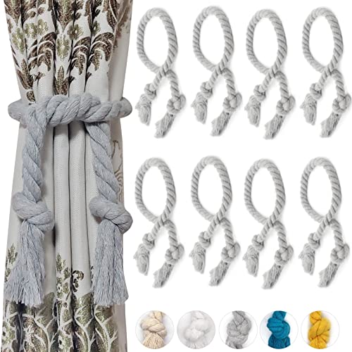 Yteseery 8 Pack Curtain Ties Rope, Outdoor Curtain Tiebacks, Natural Cotton Curtain Holders, Village Rustic Farmhouse Curtain Holdbacks, Nautical Curtain TieBacks for Patio Pergola Drapes, Grey