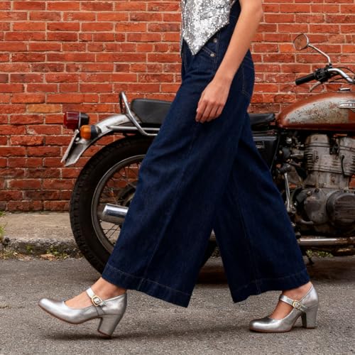Image of SHODENSE Women Vintage Chunky High Heel Mary Jane Shoes Round Closed Toe Ankle Strap Dress Sandals 3 inch Block Heels Mary Jane Lolita Pumps Two-Toned Patchwork Buckle Office Lady Wedding Retro 4-11 M US