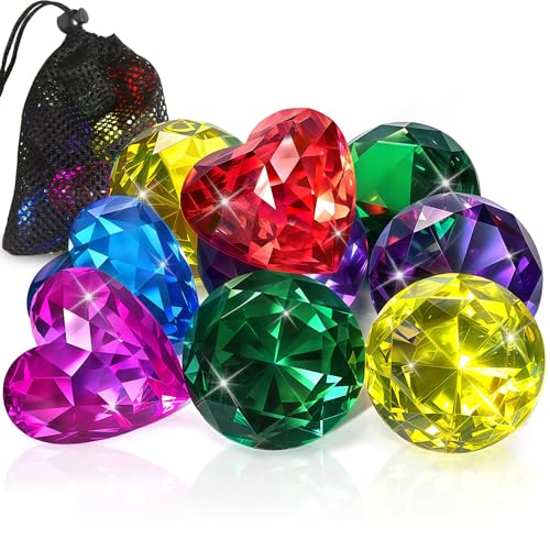 Duchong Pool Toys, 9 Pcs Extra Large Dive Gems for Kids Ages 4-8, 8-12, Summer Beach Water Colorful Diamond Toys for Boys Girls Underwater Gemstone Swimming Training Gifts