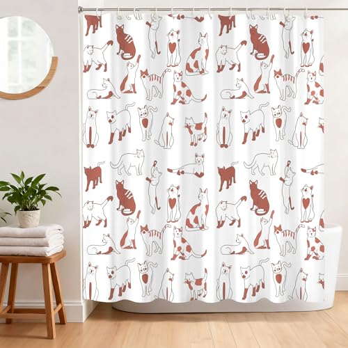 BREASOME Rideau de Douche Chat Drôle Anti Moisissure 180 x 180 cm Rideau Douche Mignon Chaton de Dessin Animé Tissu Polyester Imperméable Lavable Rideau...
