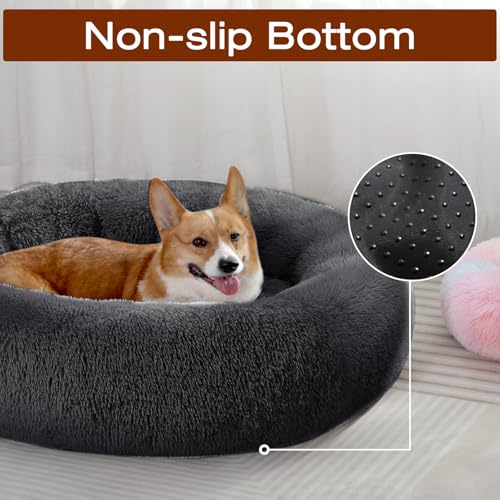 Image of JOLLYVOGUE Dog Bed, Calming Anti-Anxiety Large Dog Bed, Fluffy Donut Cushion for Medium and Large Pets (27 inch /30 inch /36 inch)