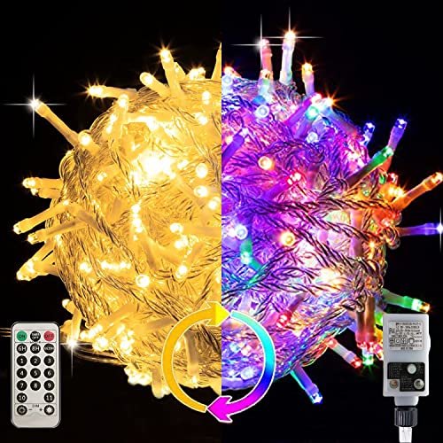 【1本2色切替 複数連結可 PSE認証済】Gfoxmall LEDイルミネーションライト ストリングライト クリスマスライト 30M 500LEDS 【11パターン点灯 6W超低電力 30v安全低電圧 記憶機能 リモコン付き 電源コード式】 屋内 屋外 防水 飾りライト DIY パーティーライト キャンプライト 新年 祝日 結婚式 学園祭庭対応 庭 ガーデン 植込みなど