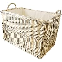 Arthur Cameron Wicker Log Basket with Lining and Handles | Large Sturdy Storage Basket perfect for Toys, blankets, hallway, garage, living room, bedroom or office (Sandstone, Large)