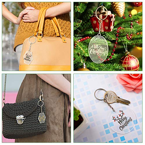 90 Pieces Acrylic Transparent Circle Blanks Set, 15 Pieces Transparent Acrylic Circle Discs,15 Pieces Hexagon Discs with Circle Key Chains and Keyrings for DIY Projects and Crafts