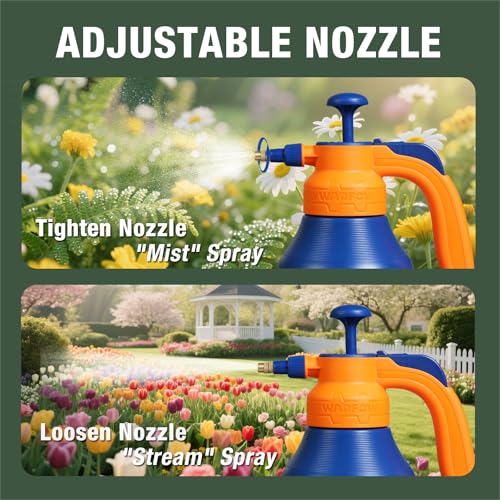 Image of WADFOW 0.52 Gallon Garden Pump Sprayer, 68oz Lawn & Garden Pressure Water Spray Bottle with Adjustable Nozzle, Lock-on Feature, 2L