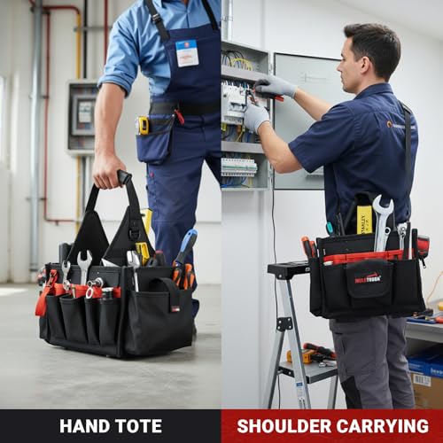 Image of MELOTOUGH Electrical and Maintenance Tool Carrier | Large 24 Pockets, Tool Pouch, Tote Bag With Waterproof Base, Open-Top Design, Dual Handles, Idea for Electrician Technicians