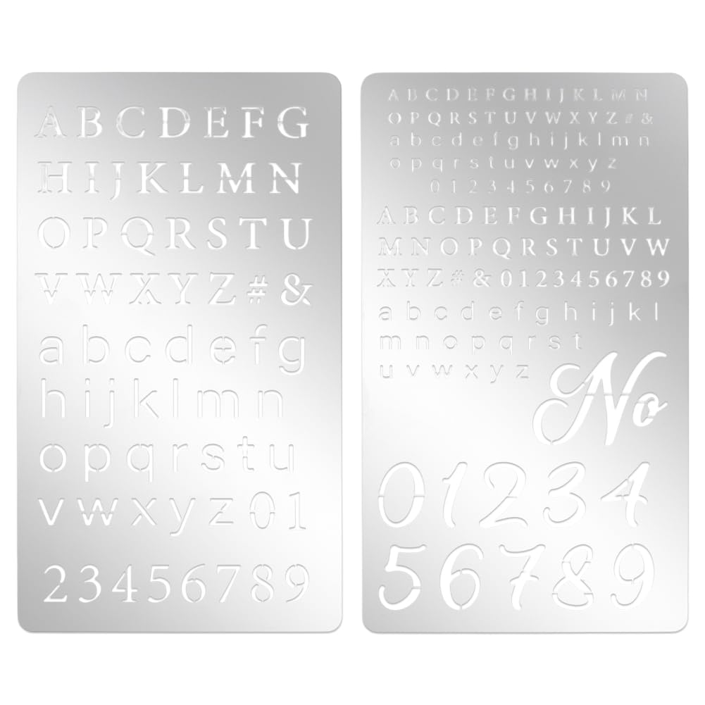 NBEADS 2 Pcs Metal Engraving Stencils, 304 Stainless Steel Number Letter Template Journal Stencils for Engraving Pyrography Metal Wood Burning Glass Lettering Journaling DIY Drawing