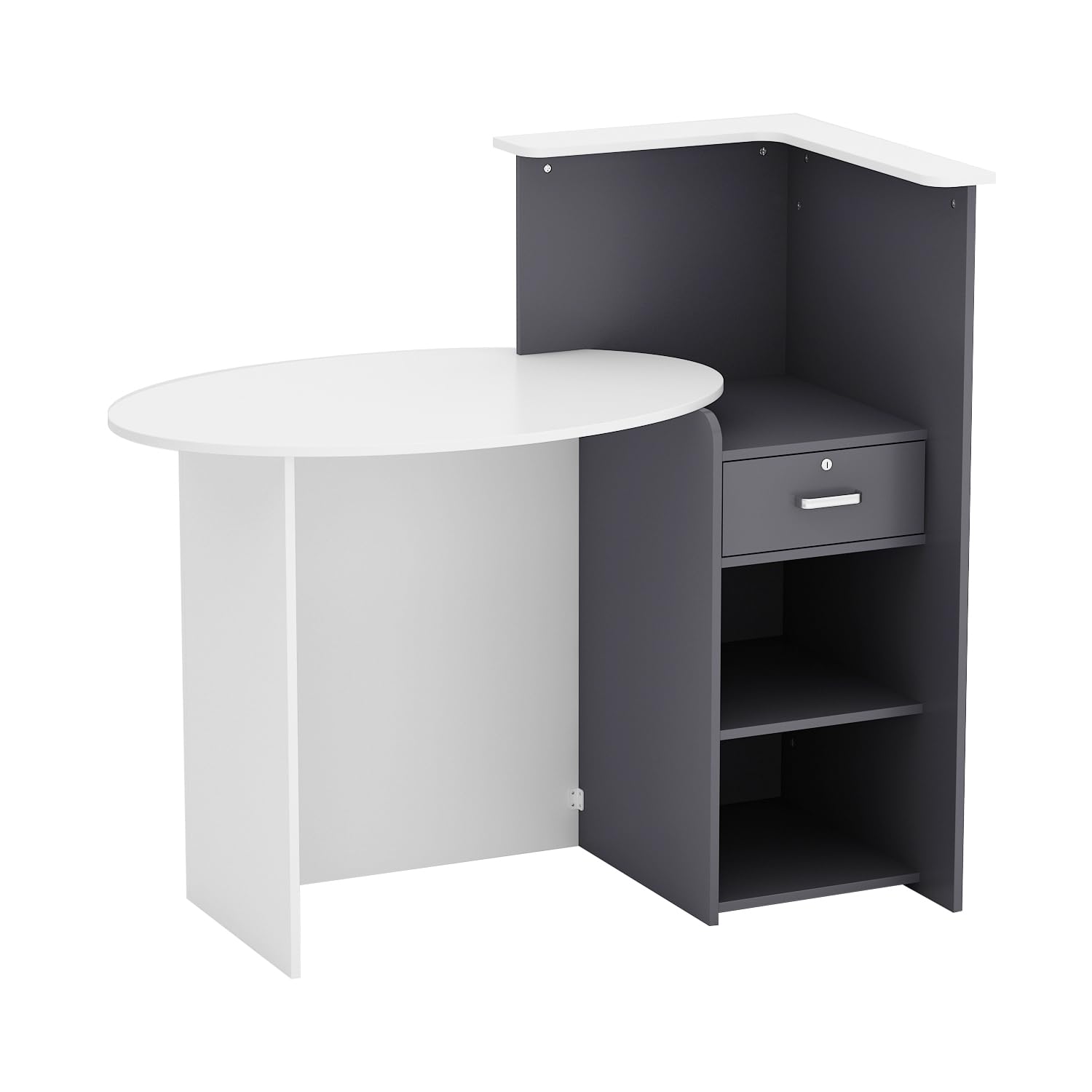 Banco reception Cassettiera con ripiano e cassetto, bancone patchwork nero-grigio, MDF, 40 x 121 x 110 cm